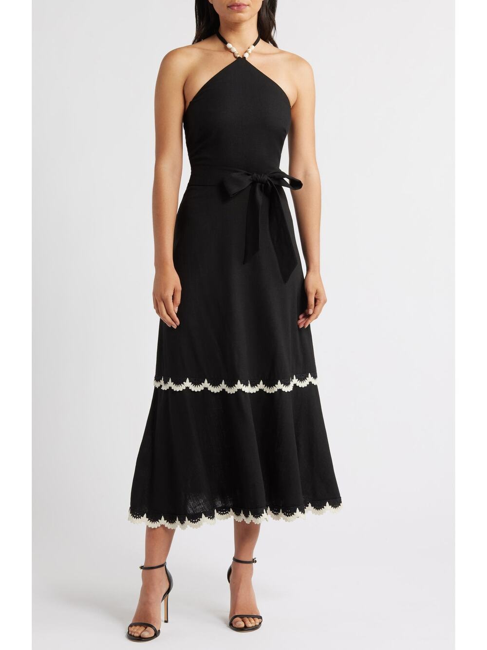 NWT Eliza J Halter Neck Bead Strap Lined Midi Dress Size 4